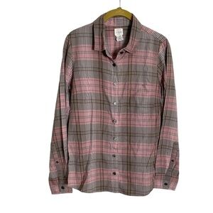 J Crew Pink Gray Cotton Button Down Plaid Shirt XS